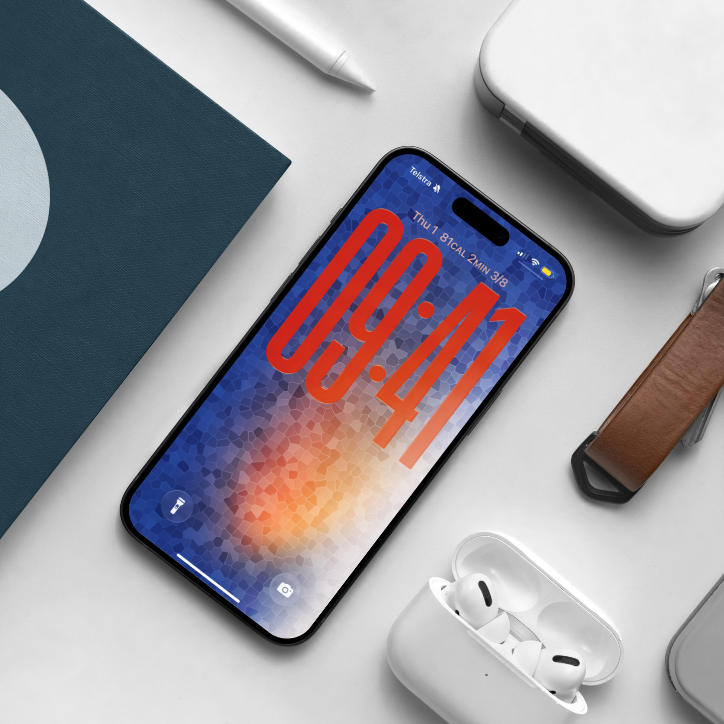 Navy Crystal Orange | Cool Wallpaper Set for iPhone iPad and Mac (T-024)