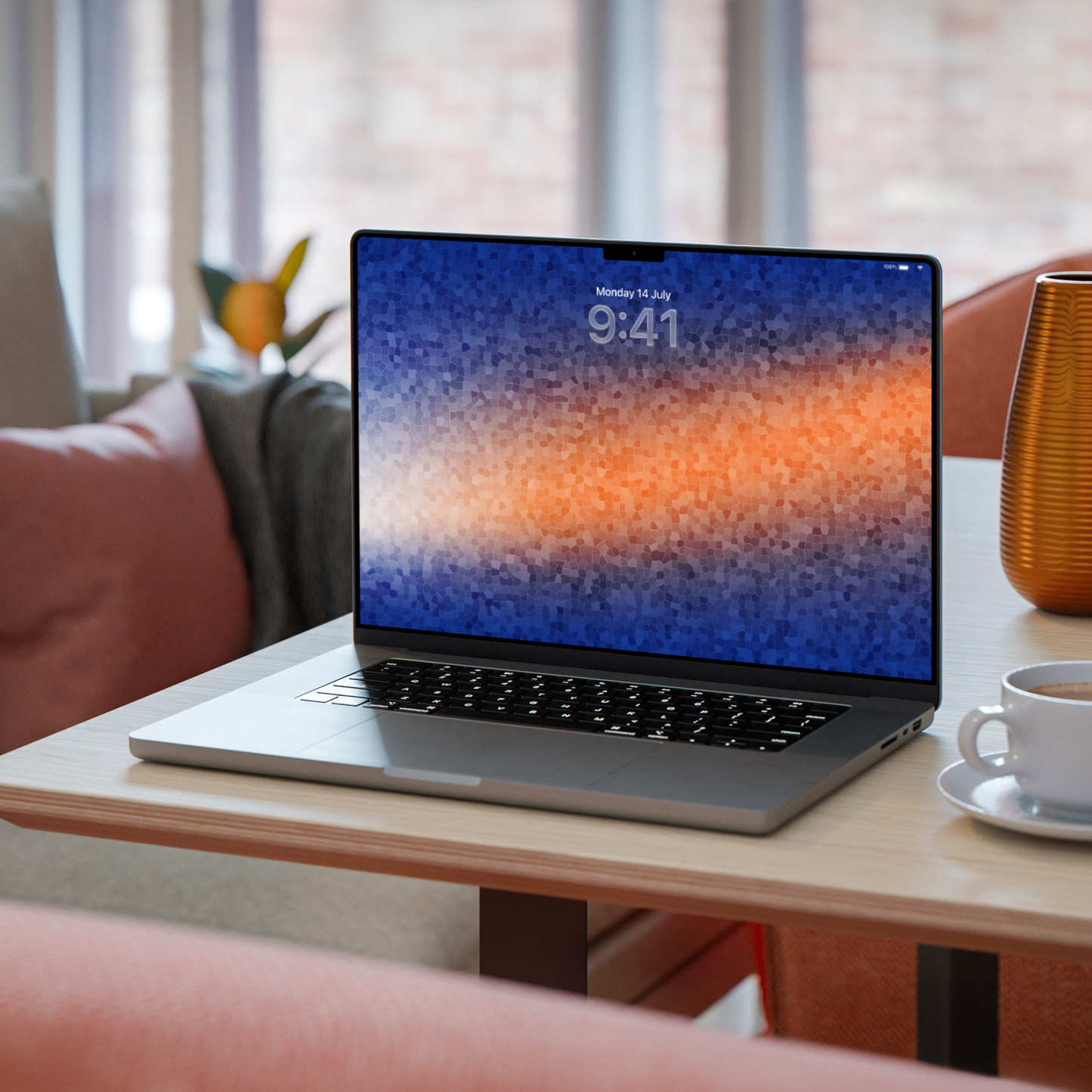 Navy Crystal Orange | Cool Wallpaper Set for iPhone iPad and Mac (T-024)