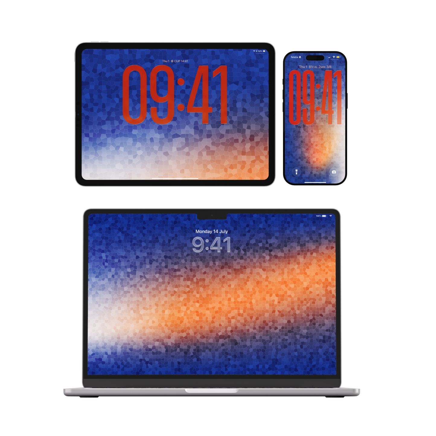 Navy Crystal Orange | Cool Wallpaper Set for iPhone iPad and Mac (T-024)